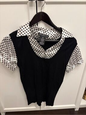 Sport Collection Black Knit Layered Polka Dot Blouse